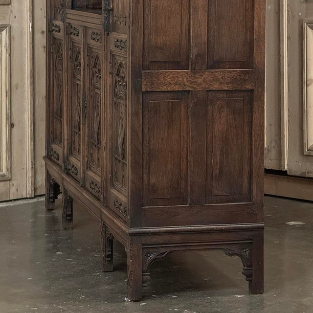 French Gothic Revival Carved Oak Cabinet Bookcase For Sale - Image 14 of 18