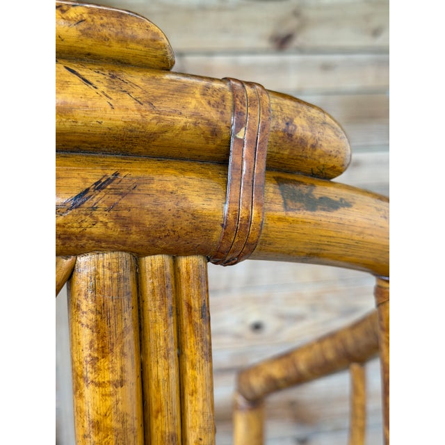 Wood Vintage Chinoiserie Regency Horseshoe Bamboo Rattan & Cane Side Chair For Sale - Image 7 of 12