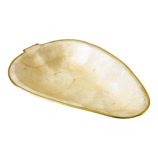 Vintage Capiz Shell and Brass Leaf Tray For Sale