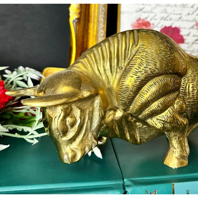 Vintage Brass Bull Statue / Charging Bull Mid Century Modern For Sale In Phoenix - Image 6 of 7