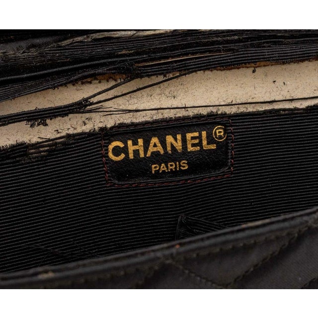 Textile Chanel Quilted Black Satin Clutch For Sale - Image 7 of 7