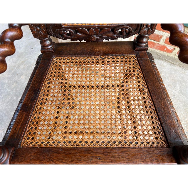 Antique French Child High Chair Renaissance Barley Twist Carved Oak Caned C1890 For Sale - Image 11 of 18