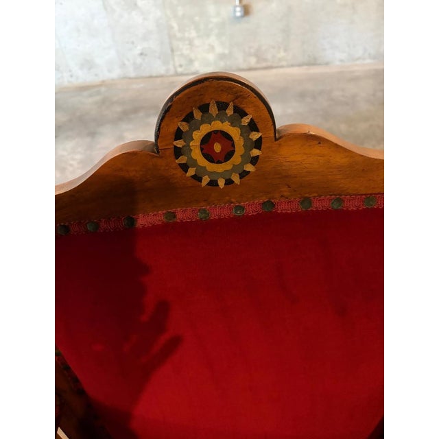 Byzantine 2 Antique Red Velvet and Wood Regal Living Room Chairs For Sale - Image 3 of 11