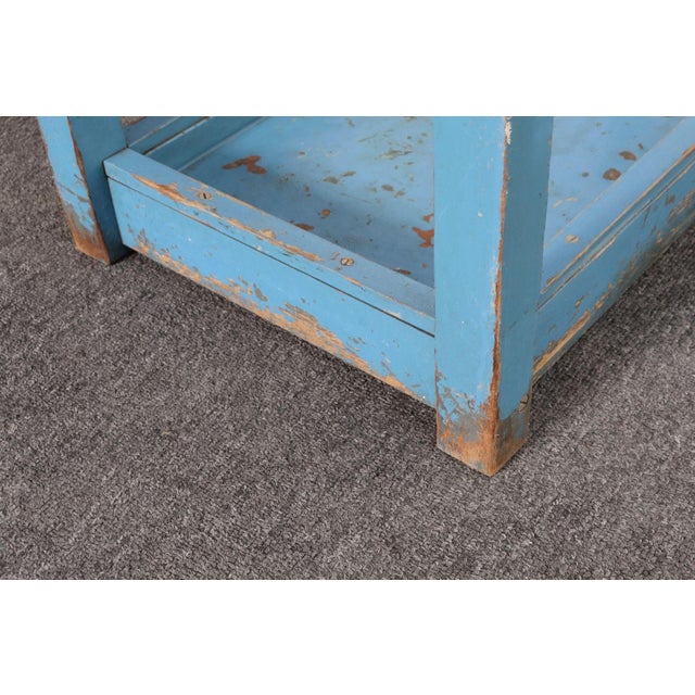 Primitive American Robin's Egg Blue Painted Wood Umbrella or Cane Stand For Sale - Image 17 of 17