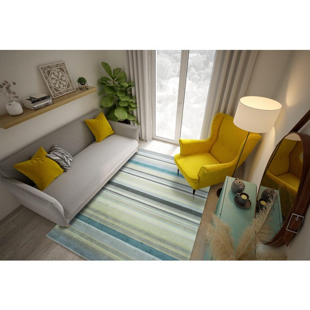 4x6 Zinnia Striped Green Geometric Contemporary Handmade Wool Carpet Rug For Sale - Image 11 of 13