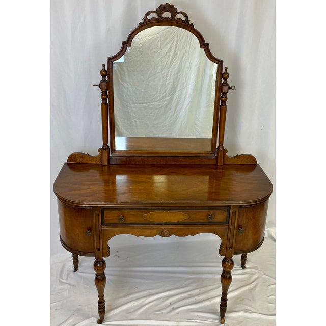 Antique Walnut English Art Deco Vanity With Mirror Chairish