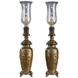 Chinese Style Kerosene Lamps with Birds, Set of 2 For Sale