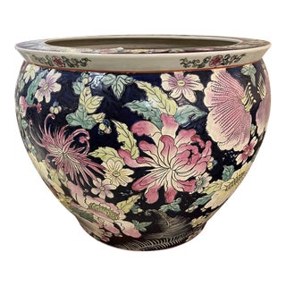 Vintage Grand Famille Rose Porcelain Fish Bowl For Sale