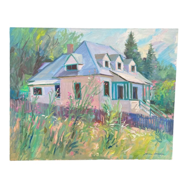 Vintage Impressionist Cottage Garden Painting, Signed by Ron McKee For Sale