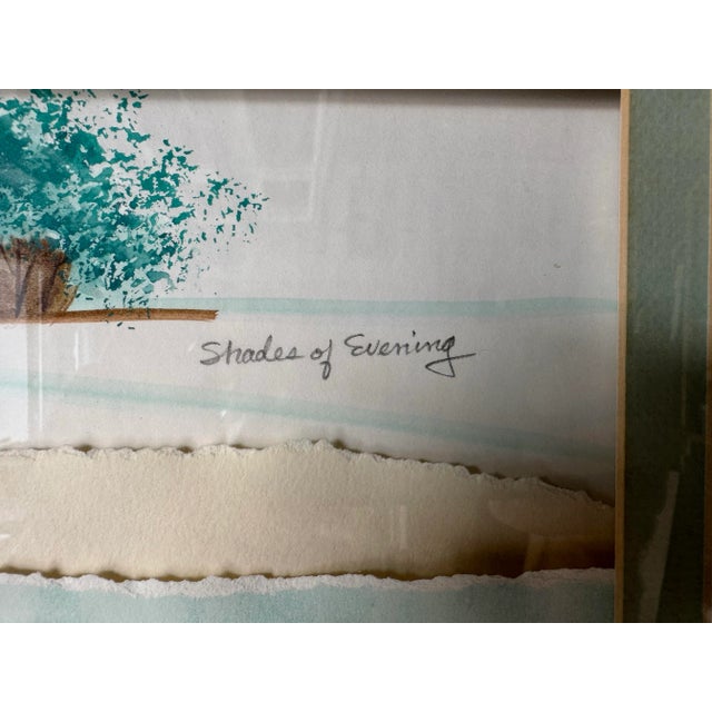 1980’s Vintage “Shades of Evening” Mixed Media Collage Landscape Painting by Okaty For Sale - Image 11 of 12