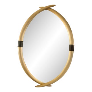 1970's Faux "Elephant Tusk" and Brass Mirror by Chapman For Sale