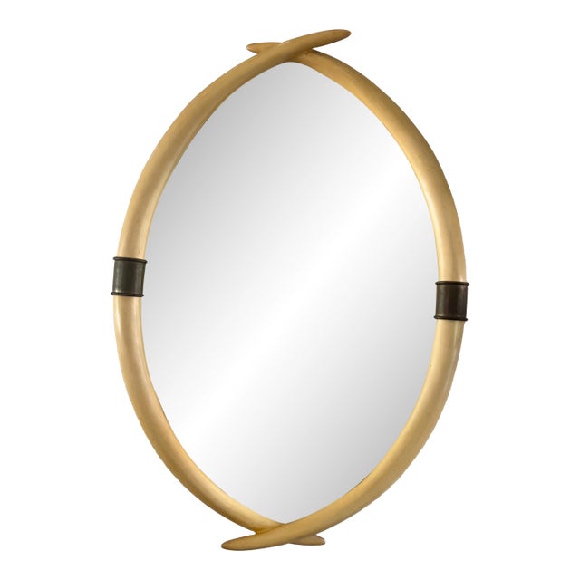 1970's Faux "Elephant Tusk" and Brass Mirror by Chapman For Sale
