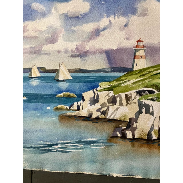 1970’s Original Lighthouse/Sailing/Seascape Watercolor Painting Signed For Sale - Image 4 of 4