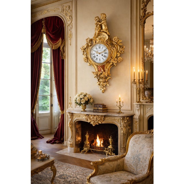 Mid 19th Century Mid-19th Samuel Marti Louis XV Ormolu Gilt Bronze Wall Clock For Sale - Image 5 of 12