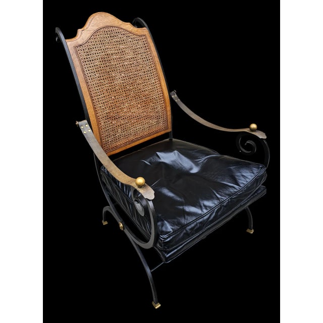 Mid-Century Modern Mid Century Barcelona by Morganton Metal Leather and Cane Campaign Style Lounge Chair For Sale - Image 3 of 9