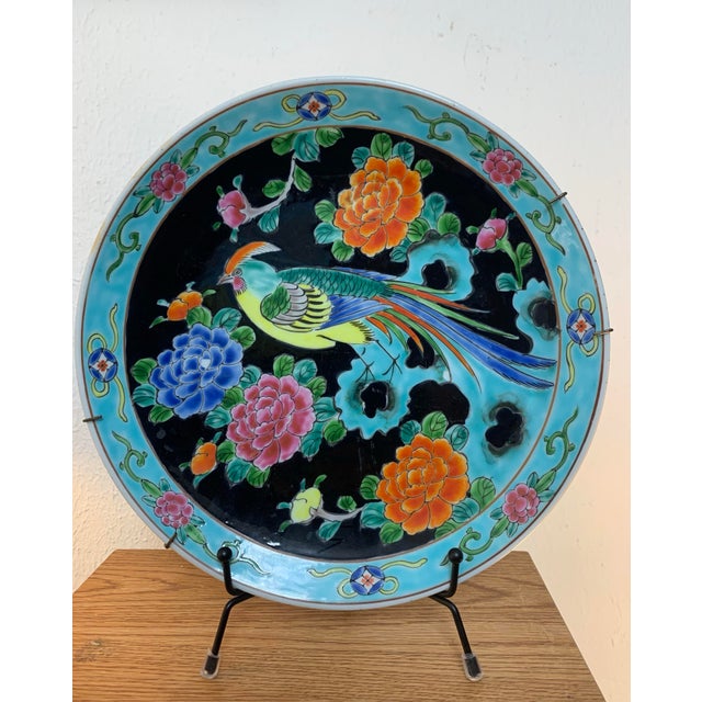 Asian Vintage Hand-Painted Asian Bird & Floral Decorative Porcelain Plate For Sale - Image 3 of 8