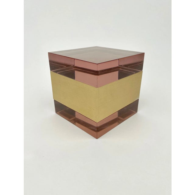 Purple Acrylic & Gold Metal Cube Box by Alessandro Albrizzi, Italy, 1970s For Sale - Image 3 of 15