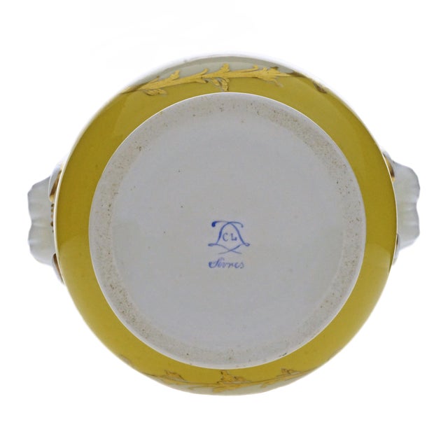 19th Century Neoclassic Cachepot Gilded Handles Sevres Style Porcelain Flowerpot Yellow Puce Planter, Signed For Sale In Philadelphia - Image 6 of 6