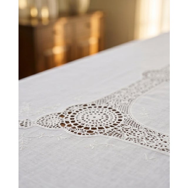 Vintage Battenburg Lace Tablecloth & 12 Napkins Set, 100” X 63”, Formal Dining | Holiday Table For Sale In Los Angeles - Image 6 of 12