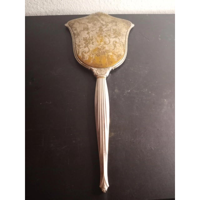 1920s Inlay Silverplated Victorian Vanity Mirror For Sale - Image 4 of 5