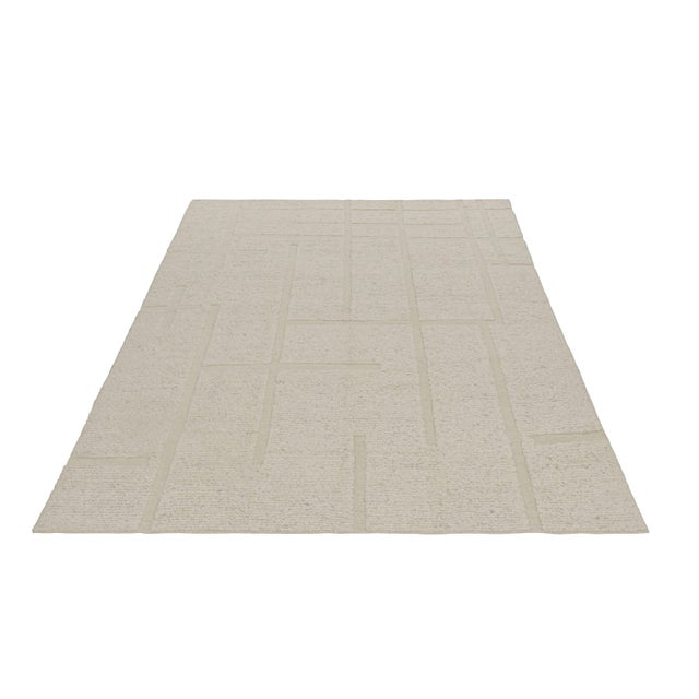 Modern Rug & Kilim’s Textural Rug in Cream White With High-Low Geometric Patterns For Sale - Image 3 of 6