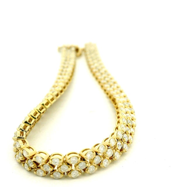1990s 14k Yellow Gold Three-Row Diamond Bracelet, 7.80 Carats For Sale - Image 13 of 14