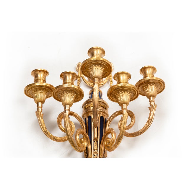 Early 20th Century French Bronze Blue Painted Five-Light Antique Wall Sconces - a Pair For Sale - Image 10 of 13
