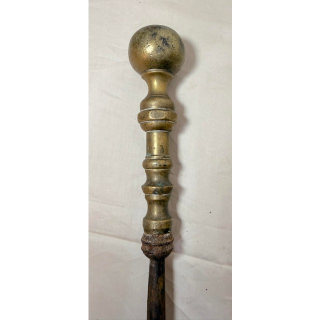 Antique 18th Century Wrought Iron Turned Brass English Fireplace Shovel Tool 16 For Sale - Image 4 of 11