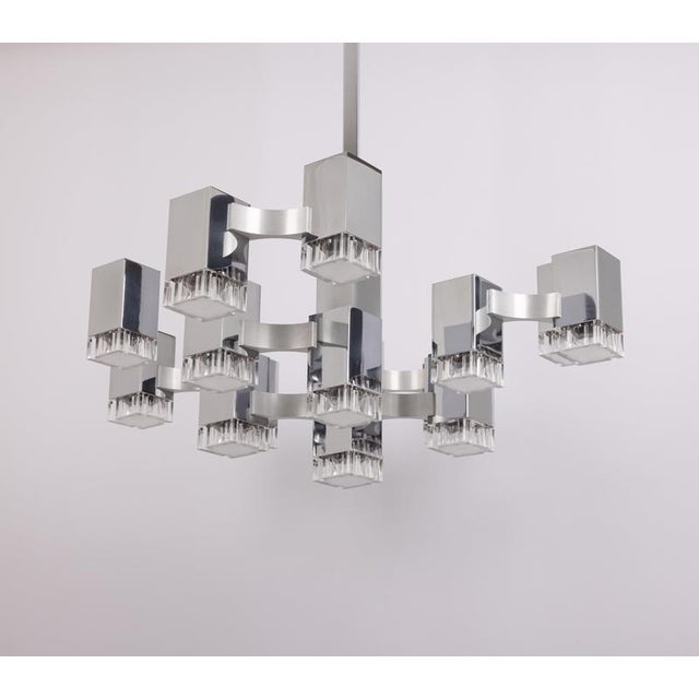 Metal Large Cubic Chrome and Acrylic Glass 17-Light Chandelier by Gaetano Sciolari, Italy, 1960s For Sale - Image 7 of 18
