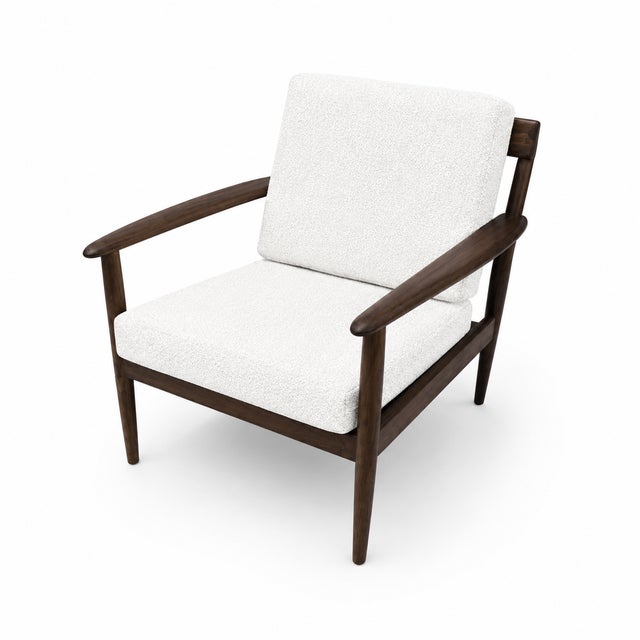 1970s Mid Century Walnut Lounge Chairs Boucle Fabric- Pair For Sale - Image 5 of 6