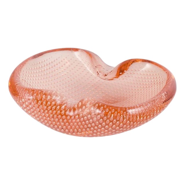 Murano Glass Bowl in Pink with Bubble Decoration, 1960s For Sale