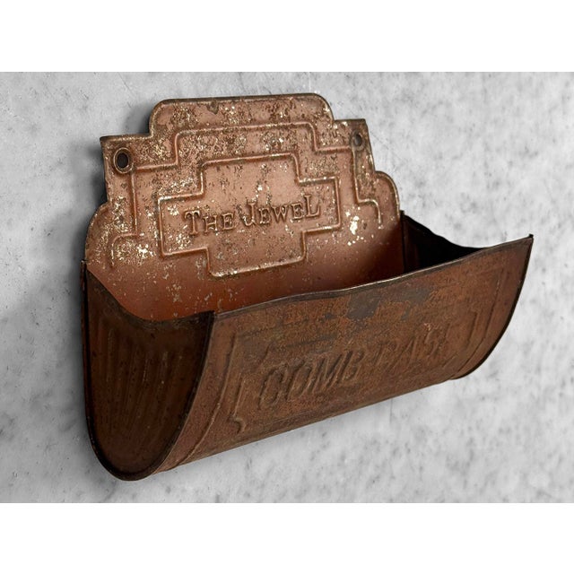 Early 20th Century Antique Art Deco Red Tin Hanging Barbers Comb Case Holder For Sale - Image 5 of 9
