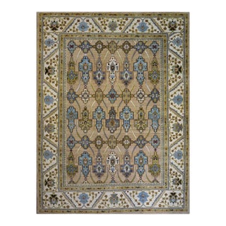 Afghan Sultanabad Wool 9X12 Tan, Green & Blue Handmade Area Rug #1143689 For Sale