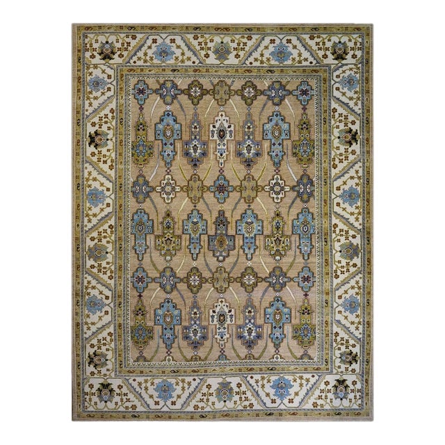 Afghan Sultanabad Wool 9X12 Tan, Green & Blue Handmade Area Rug #1143689 For Sale