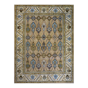 Afghan Sultanabad Wool 9X12 Tan, Green & Blue Handmade Area Rug #1143689