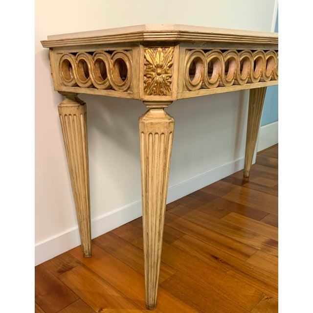 Hollywood Regency Italian Neo-Classical Style Painted Console Table W/Gilt Details For Sale - Image 3 of 11