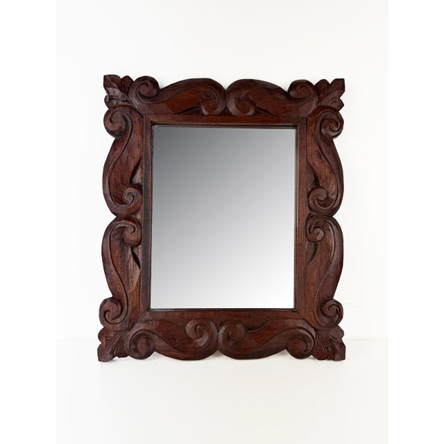 Antique Wood Wall Mirror with Ornate Scrollwork Wooden Frame, 1920s For Sale - Image 16 of 16