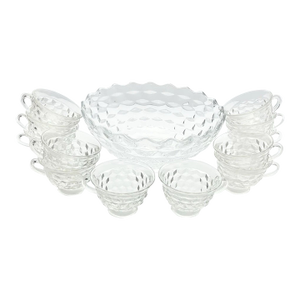 1950s Fostoria “American” 13-Piece Glass Punch Bowl & Cups Set