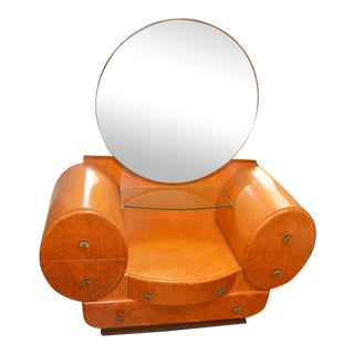 1950s English Art Deco Birds Eye Burl Maple Vanity Dresser Mirror For Sale