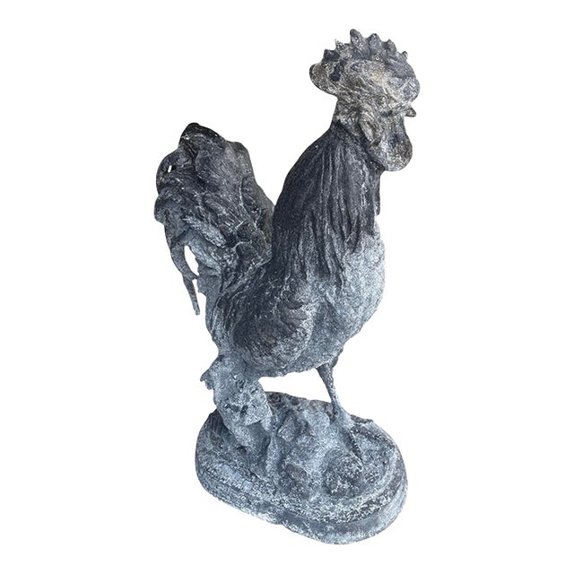 Vintage Rustic Cast Iron Rooster Garden Statuary For Sale