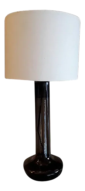 Vintage Table Lamp with Smoked Glass Base and Cream Fabric Shade from Pileprodukter Landskrona, Sweden, 1970s