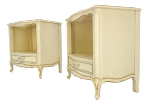 Country French Off White Beige Gold Blue One Drawer End Tables Night Stands