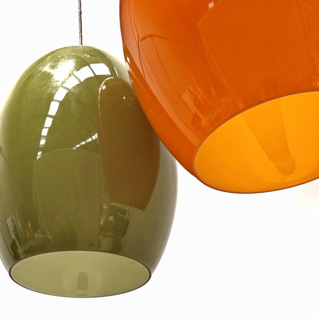 1960s Vintage Green and Orange Glass Pendant attributed to Alessandro Pianon for Vistosi, 1960s For Sale - Image 5 of 12