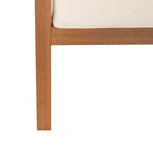 Outdoor Table and Chair Set With Accent Pillows in Natural & White & Navy - 4 Pieces For Sale - Image 4 of 10