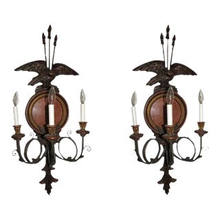 Pair of 1990s Traditional Federal Style 3 Light Wall Sconces For Sale