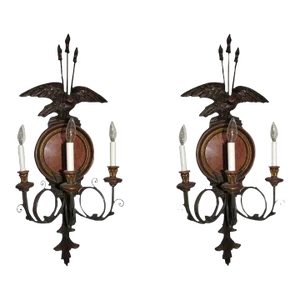 Pair of 1990s Traditional Federal Style 3 Light Wall Sconces