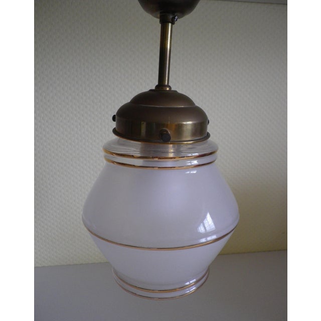 Pendant Light in Opaline Glass, Metal, and Brass, 1960s For Sale - Image 16 of 16