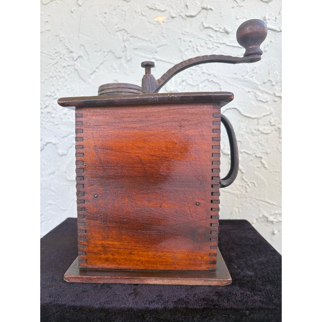 Antique Primitive Wooden Box Coffee Grinder With Iron Crank For Sale In Orlando - Image 6 of 11