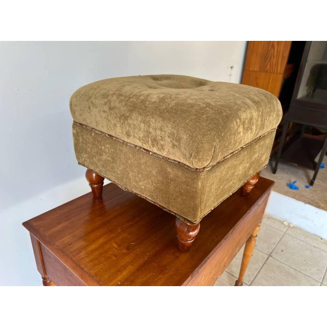 Victorian Late 20th Century Vintage Victorian Style Tufted Ottoman For Sale - Image 3 of 10