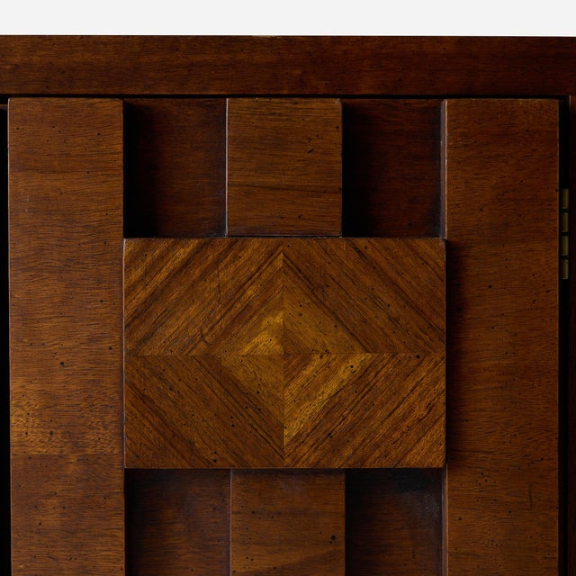 Brown 1970s Staccato Brutalist Dresser and Mirror by Lane For Sale - Image 8 of 17
